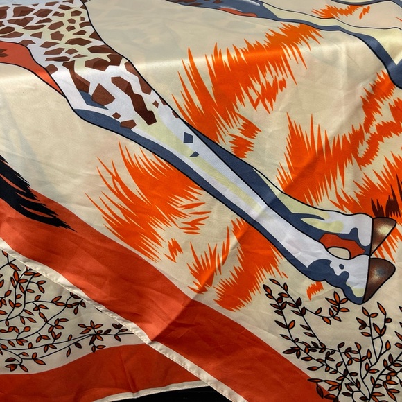 Silk Oversized Giraffe Scarf Tan, Brown, white and Orange - Picture 4 of 7